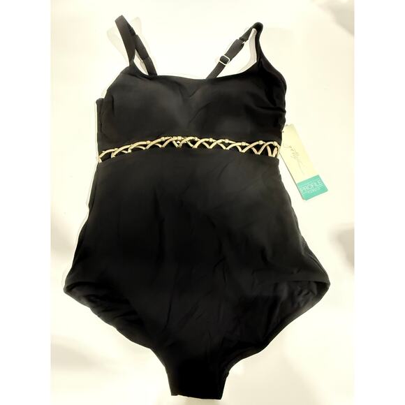 Profile by Gottex Other - Gottex Profile Turkiz Women's One Piece Swimsuit Black Gold Size NWT